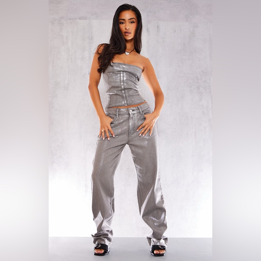 PrettyLittleThing Metallic Silver Pants